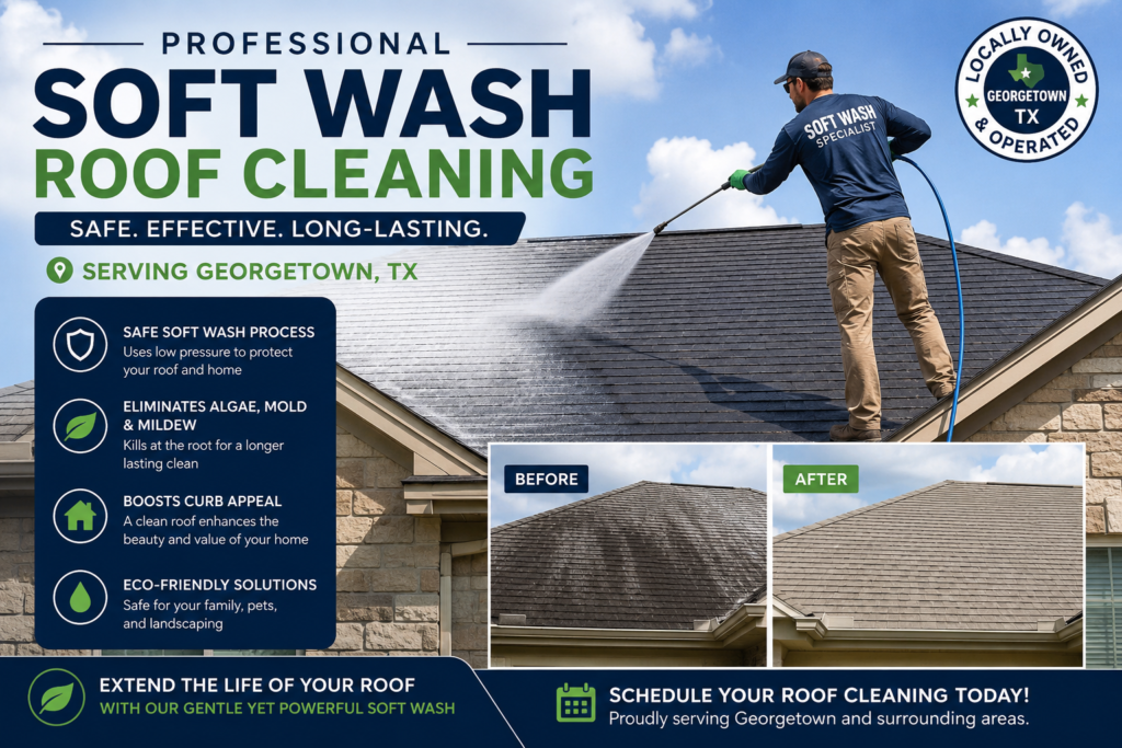 professional soft wash roof cleaning in Georgetown TX