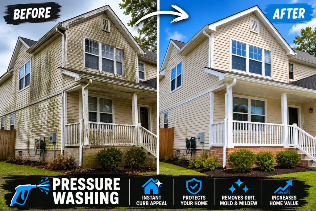 Pressure washing cleaning a home exterior in Georgetown TX